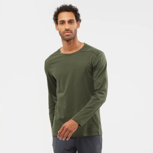 Camiseta Salomon Essential Long Sleeve Masculino Verde Oliva | PT D17649